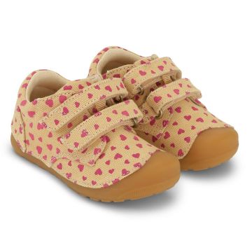 Canvas ensiaskelkengät-Beige sydän-Petit Bundgaard
