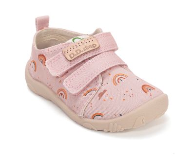 Lasten paljasjalka sisä-/kangaskengät - Baby pink/sateenkaari -D.D.Step