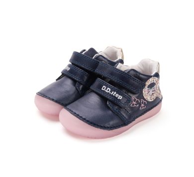 Lasten paljasjalka ensiaskelkengät - Royal blue/ perhoset  - DD Step