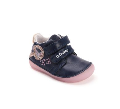 Lasten paljasjalka ensiaskelkengät - Royal blue/ perhoset  - DD Step