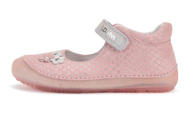 Lasten paljasjalkaremmikengät- metallic pink/kukat - D.D.Step 