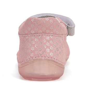 Lasten paljasjalkaremmikengät- metallic pink/kukat - D.D.Step 