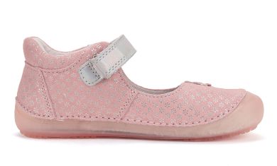 Lasten paljasjalkaremmikengät- metallic pink/kukat - D.D.Step 