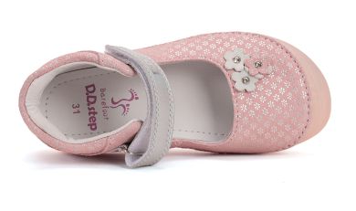 Lasten paljasjalkaremmikengät- metallic pink/kukat - D.D.Step 
