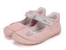 Lasten paljasjalkaremmikengät- metallic pink/kukat - D.D.Step 