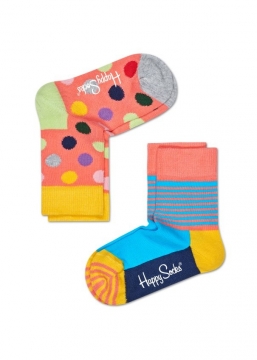 Lasten sukat 2 pack (korallipilkku/raita) Happy Socks