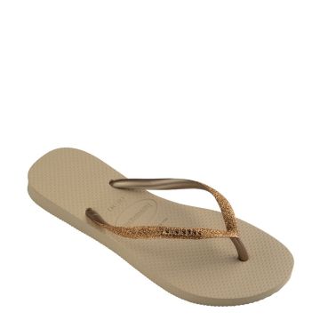 Flip flopit Slim Glitter II Sand/Golden light metal -Havaianas 