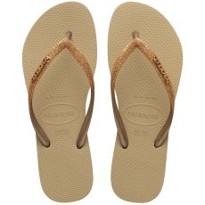 Flip flopit Slim Glitter II Sand/Golden light metal -Havaianas 