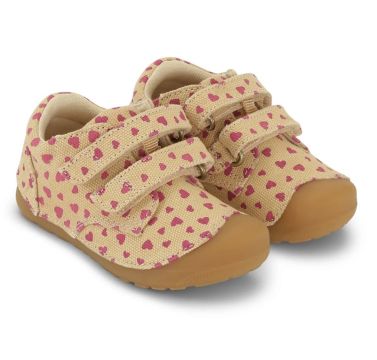 Canvas ensiaskelkengät-Beige hearts- Petit Bundgaard