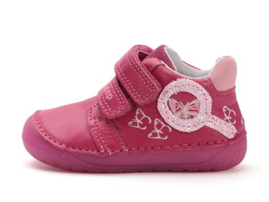 Lasten paljasjalka ensiaskelkengät - Dark Pink/ perhoset  - DD Step 