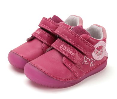 Lasten paljasjalka ensiaskelkengät - Dark Pink/ perhoset  - DD Step 