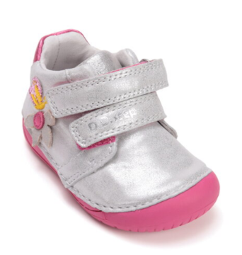 Lasten paljasjalka ensiaskelkengät - Silver /white/ Kukka - DD Step 